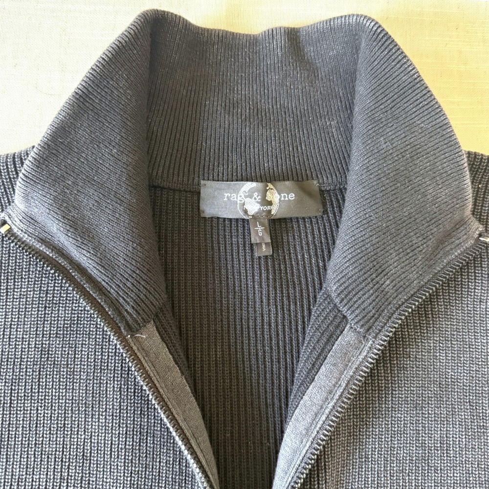 Rag & Bone Full Zip Sweater $398 Charcoal Grey Elbow Patches Mock Neck - Picture 5 of 8